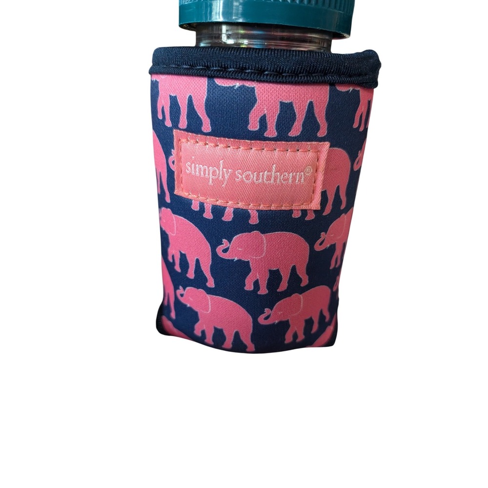 Simply Southern Pink Elephant Navy Blue‎ Neoprene Water Bottle Sleeve Koozie